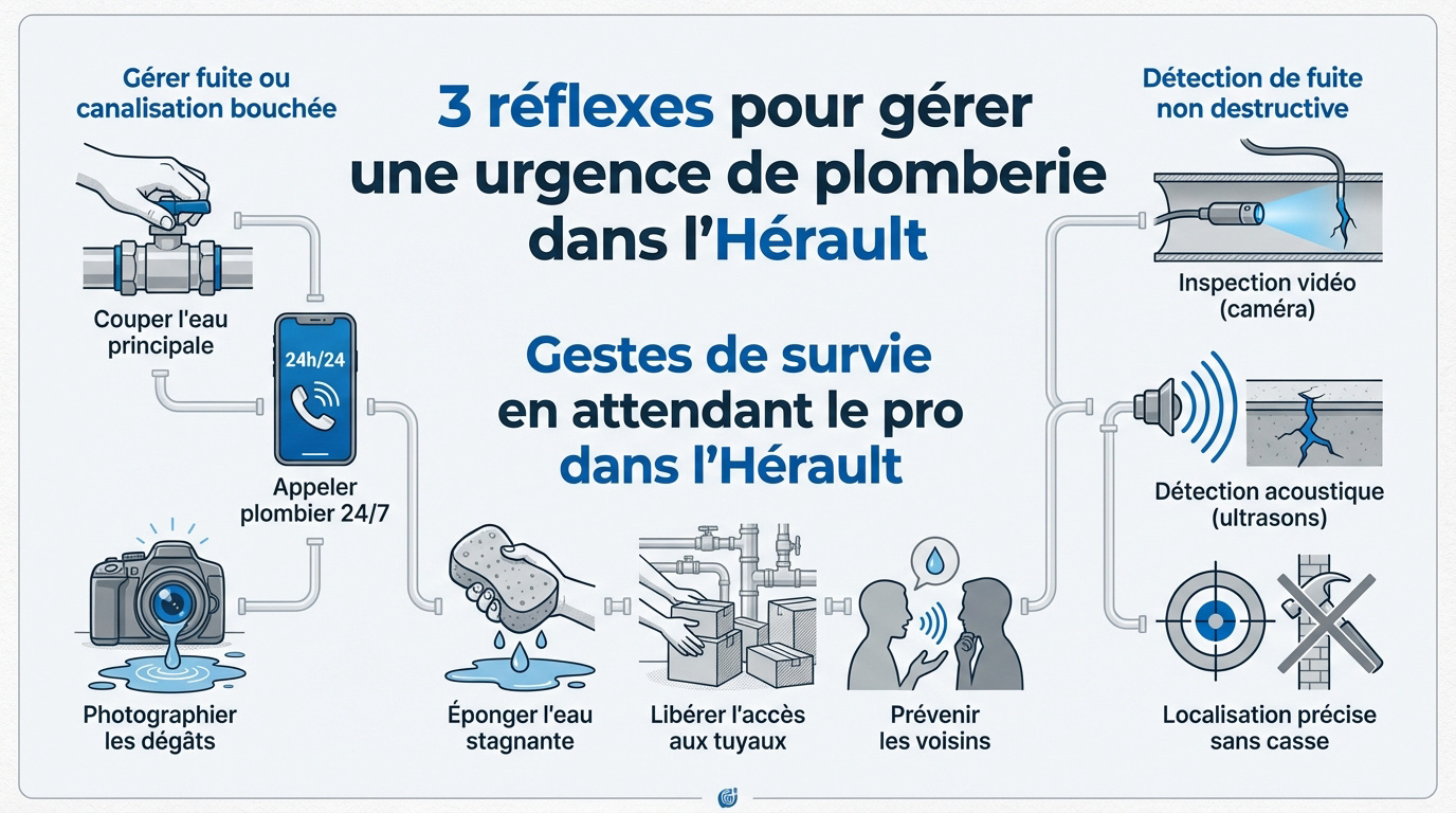 Intervention d'urgence pour une fuite d'eau à Montpellier