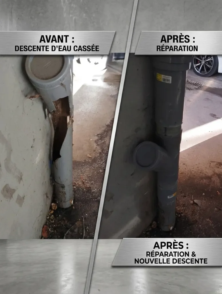 urgence plomberie Montpellier. Descente d eau remplacer par Rlefebvre plomberie plombier Montpellier