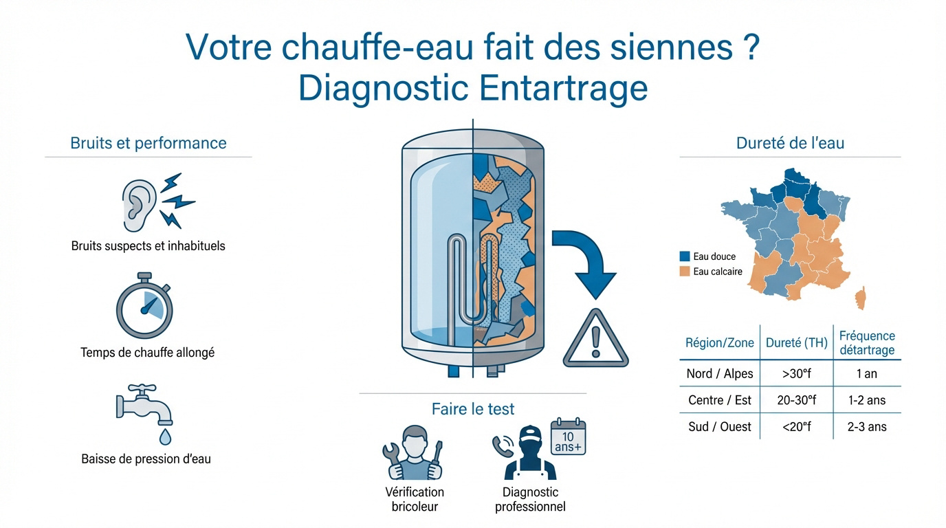 Technicien vérifiant l'entartrage d'un chauffe-eau électrique